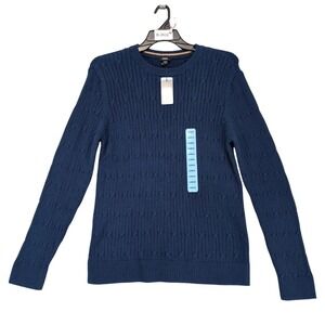 NWT Express Pageant Blue Cable Knit Sweater Mens L Cotton Preppy Classic Winter